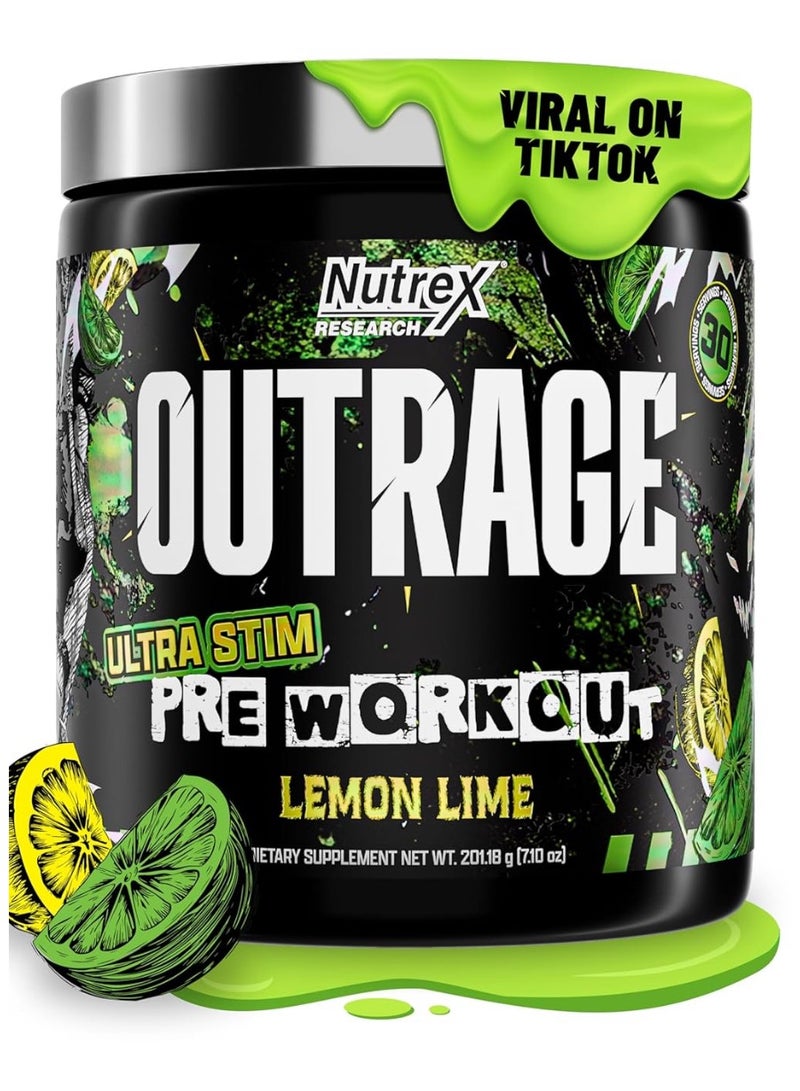 Nutrex Research Nutrex Outrage Extreme Pre-Workout Ultra Stim, Energy, Focus & Power, Lemon Lime - 30 Servings - Image 1