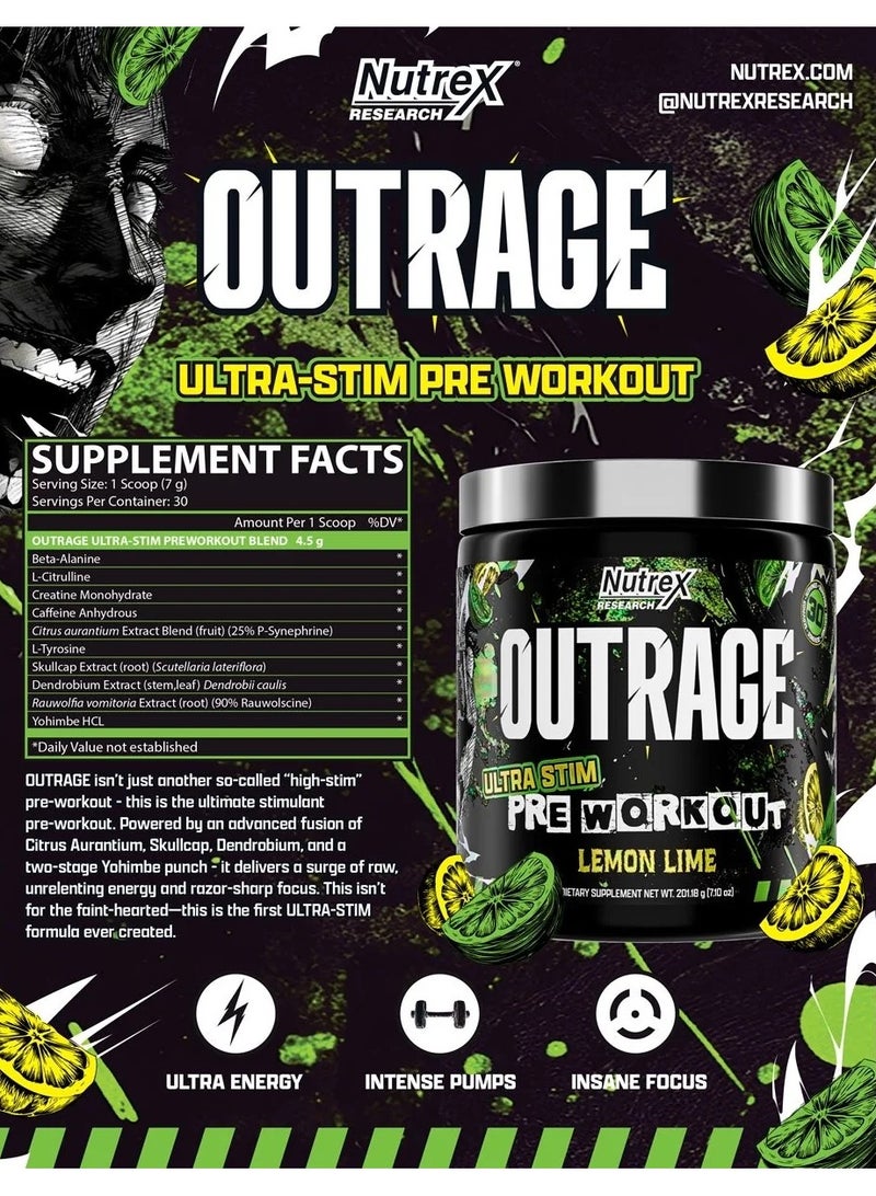 Nutrex Research Nutrex Outrage Extreme Pre-Workout Ultra Stim, Energy, Focus & Power, Lemon Lime - 30 Servings - Image 3