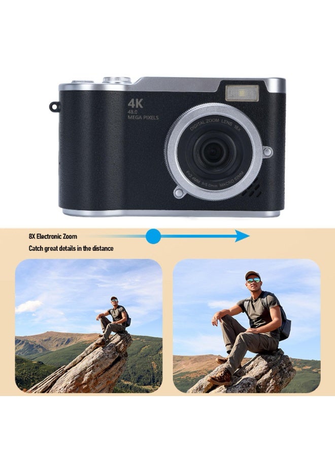 OasisLink 4k CCD Digital Zoom Student Digital Camera 48MP Portable Digital Photography Camera 180° Flip Screen Selfie Camera，with 64GB SD card - Image 3