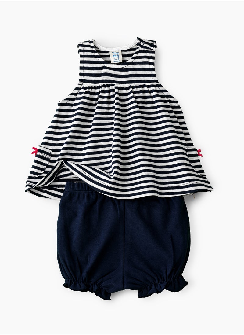 Tiny Hug Baby Girl Blue and White Striped Set  - Image 1