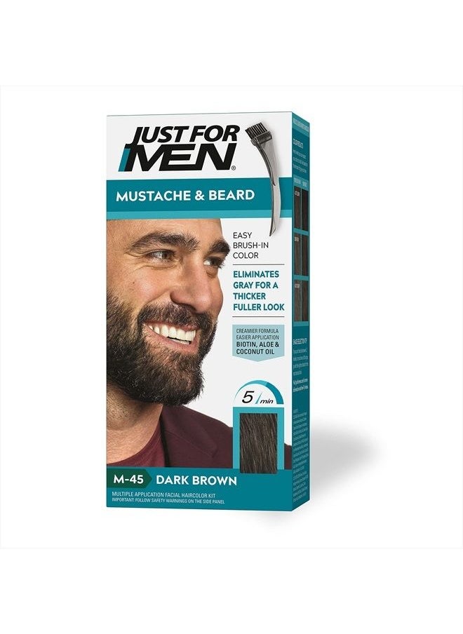 Just For Men - Just For Men Mustache & Beard, Beard Dye for Men with Brush Included for Easy Application, With Biotin Aloe and Coconut Oil for Healthy Facial Hair - Dark Brown, M-45, Pack of 1 - Image 1