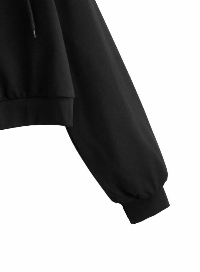 Verdusa Women's Long Sleeve Drop Shoulder Drawstring Crop Hoodie Sweatshirt Black M - Image 4