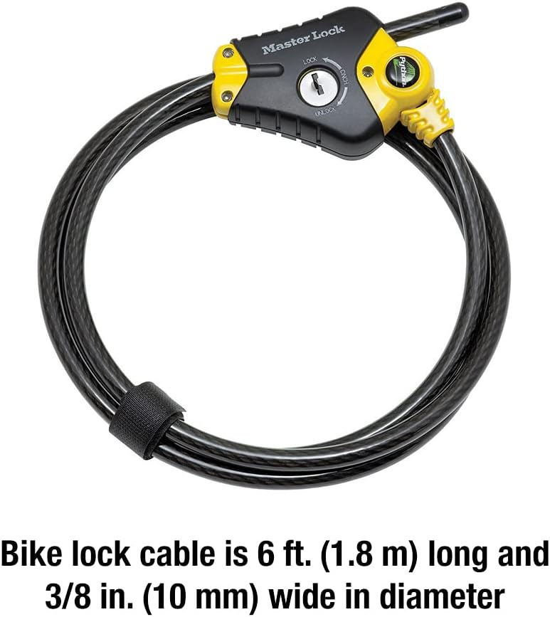 MasterLock Black and Yellow Python Cable Lock-Key, OutdoorLock for Bikes, Trail Cameras, and Other Equipment, 6 Foot Long x 3/8-Inch Diameter, 8413DPF (Pack of 6) - Image 5