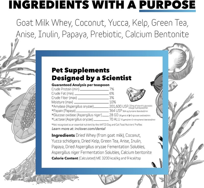 In Clover InClover Dog and Cat Dental Powder for Teeth Cleaning and Enamel and Gum Health, Natural Pet Supplement, Breath Freshener - Naturally Flush Away Tartar, No Brushing Necessary - Image 3