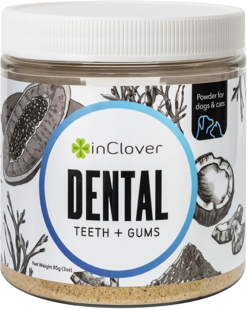 In Clover InClover Dog and Cat Dental Powder for Teeth Cleaning and Enamel and Gum Health, Natural Pet Supplement, Breath Freshener - Naturally Flush Away Tartar, No Brushing Necessary - Image 1