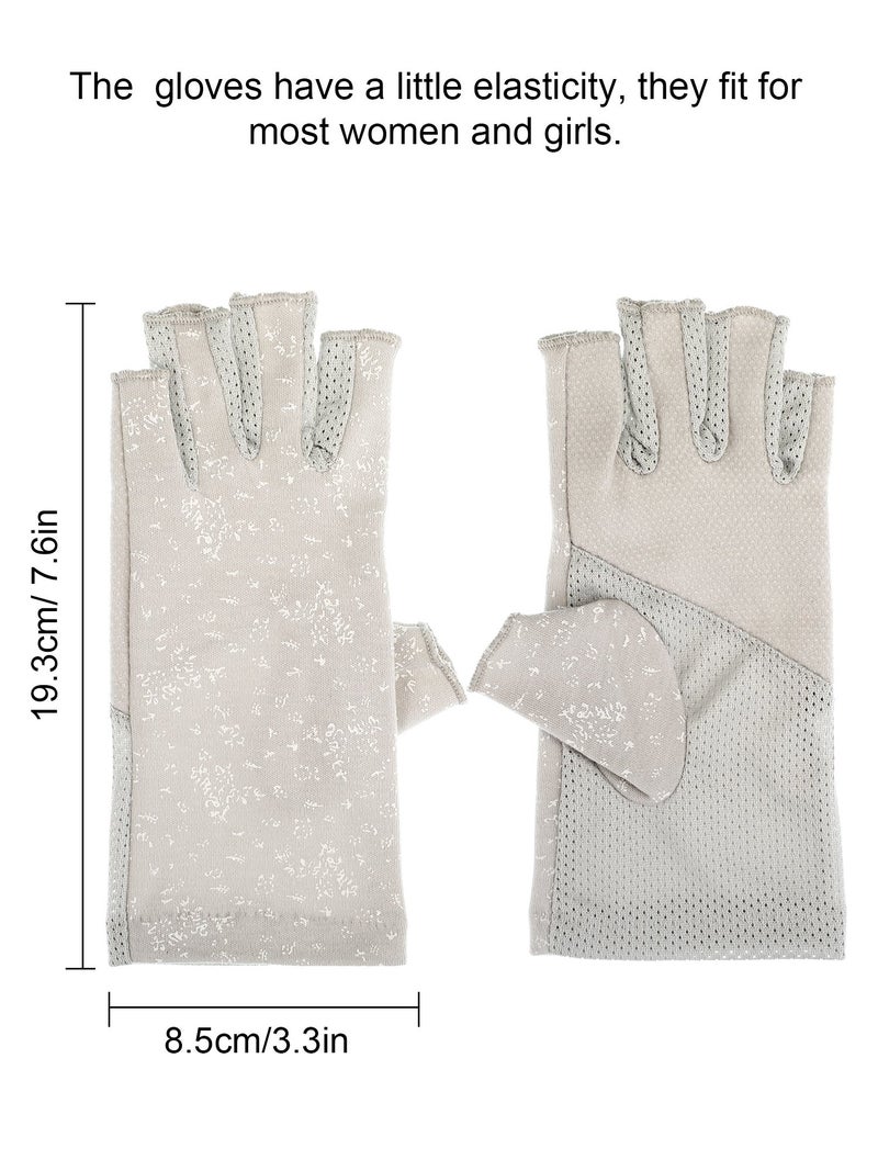 Maxdot 1 Pair Women Sunblock Fingerless Gloves UV Protection Driving Gloves Summer Mitten Non Slip for Outdoor Cycling Manicures (Grey) - Image 2