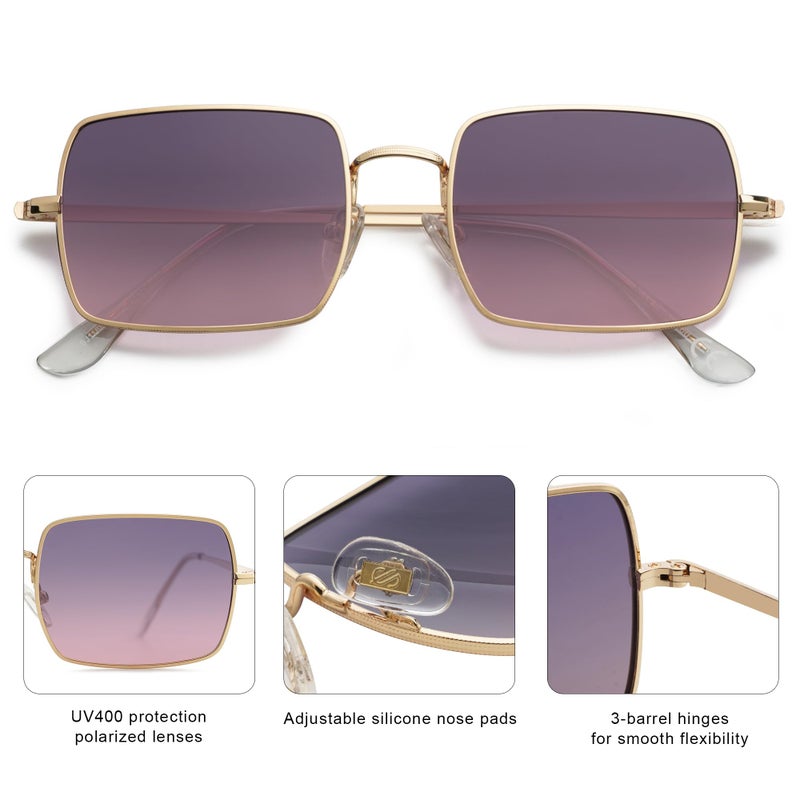 SOJOS Polarized Sunglasses for Womens Mens,Rectangle Polygon Retro Vintage Shades Classic Vintage Shades SJ1168 Purple Lens - Image 4