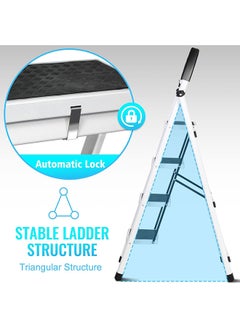 SKY-TOUCH Foldable Ladder 4 Steps, Home Ladder Folding Step Stool with Wide Anti-Slip Pedal, Adults Folding Sturdy Steel Ladder for Home,Kitchen, Garden, Office  - Image 4