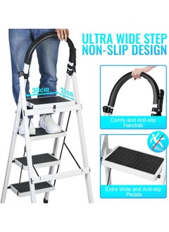 SKY-TOUCH Foldable Ladder 4 Steps, Home Ladder Folding Step Stool with Wide Anti-Slip Pedal, Adults Folding Sturdy Steel Ladder for Home,Kitchen, Garden, Office  - Image 3