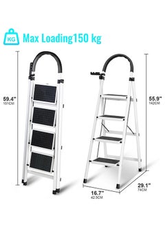 SKY-TOUCH Foldable Ladder 4 Steps, Home Ladder Folding Step Stool with Wide Anti-Slip Pedal, Adults Folding Sturdy Steel Ladder for Home,Kitchen, Garden, Office  - Image 2