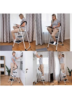 SKY-TOUCH Foldable Ladder 4 Steps, Home Ladder Folding Step Stool with Wide Anti-Slip Pedal, Adults Folding Sturdy Steel Ladder for Home,Kitchen, Garden, Office  - Image 5