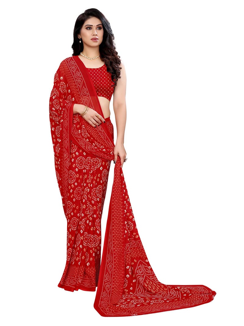 Shiv Textiles Women's Georgette Bandhani Saree(121S101_Red) - Image 4