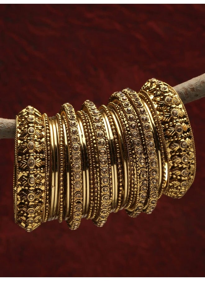 Shining Diva Fashion - Shining Diva Fashion Latest Antique Gold Plated Set of 26 Stylish Traditional Bangle for Women (11189b_2.6) - Image 1