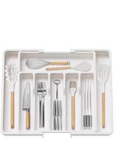 Yoawllty Cutlery Tray Organizer, Kitchen Drawer Organizer, Silverware Cutlery Organizer, Adjustable Utensils Organizer, Expandable 8-Compartment Plastic Cutlery Tray for Tableware(White)  - Image 1