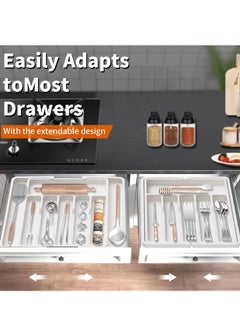 Yoawllty Cutlery Tray Organizer, Kitchen Drawer Organizer, Silverware Cutlery Organizer, Adjustable Utensils Organizer, Expandable 8-Compartment Plastic Cutlery Tray for Tableware(White)  - Image 4