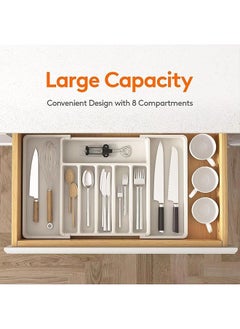 Kitchen Drawer Organizers, Silverware Drawer Organizer, Utensil Organizer, Adjustable Cutlery Holder, Expandable 8-Compartment Plastic Storage Tray for Tableware(White) - pzsku/Z05E348313407AE5898F0Z/45/_/1736474883/f1700ff9-a4e5-4708-addc-5bcdea0739f9