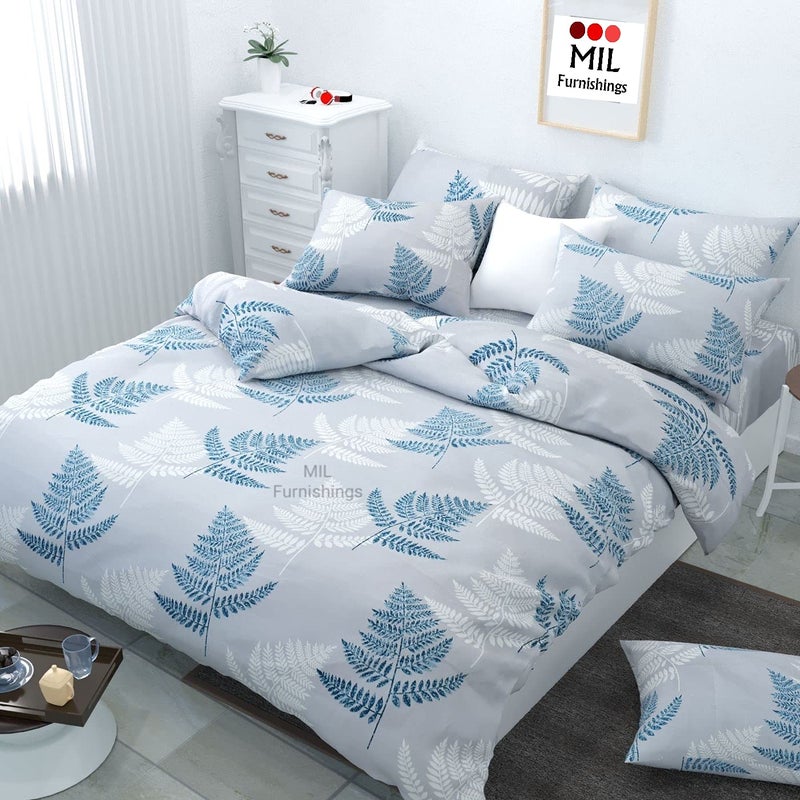 MIL Furnishings MIL Furnishings Soft Premium Cotton Blend Double Quilt Cover Blanket Cover Razai Cover Duvet Cover for Double Size Duvets with Zipper 90x 100 Grey Ferns  - Image 1