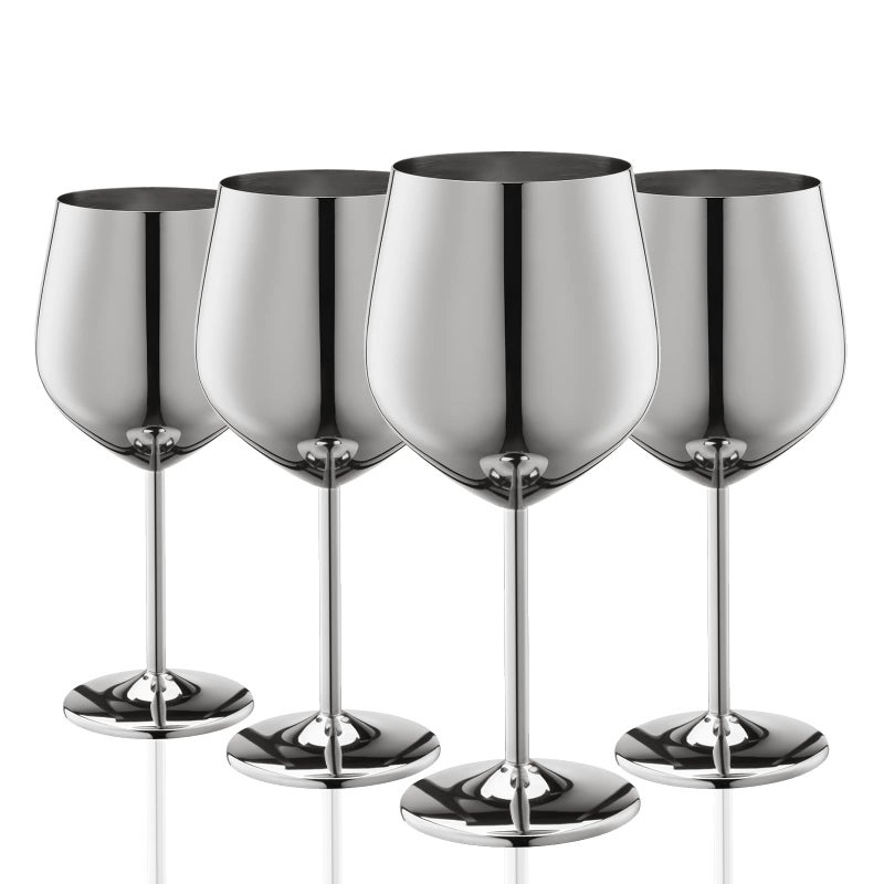 WOTOR Stainless Steel Wine Glasses Set of 4 18oz Unbreakable Metal Wine Glass Fancy Unique Wine Goblets for Outdoor Travel Camping and Pool Ideal Gift for Wine Lovers Silver