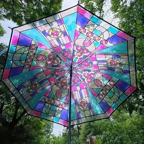 SMORBRID Stained Glass Automatic Umbrella,Transparent Vintage Parasol Umbrellas,Clear Umbrellas for Rain,Automatic Folding Umbrella for Women Girl - Image 2