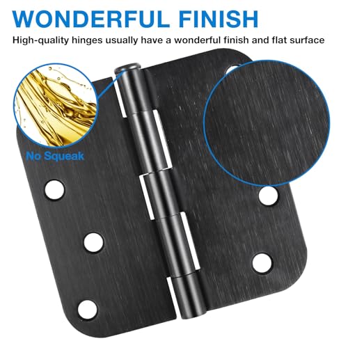 TDCHINGES 3 Pack Black Door Hinges Matte Black 4 Inch 5/8" Radius Hinges for Doors 4 Inch Exterior/Interior Door Hinge Rounded Gate House Front Door Hinges Standard Residential Heavy Duty Door Hardware - Image 3