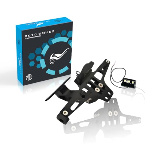 MOTO GENIUS CNC Adjustable LED Tail Tidy with Number Plate Holder with LED Universal for All Bikes (Black) - Image 1