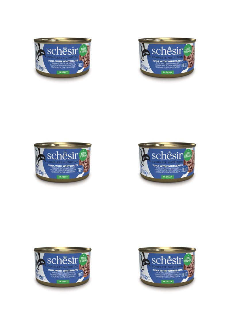 شيسر طعام القطط الرطب شيسير المتكامل والمتوازن في علبة جيلي - تونة مع سمك أبيض 85 جم × 6 قطع - Image 1