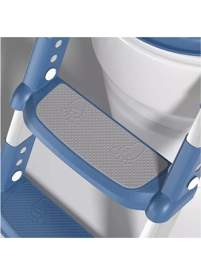 Potty Training Seat with Ladder, Adjustable Toilet Trainer for Boys and Girls, 2-in-1 Folding Potty Seat with Anti-Slip Step Stools, Comfortable Cushion and Handrails, Blue - Image 3