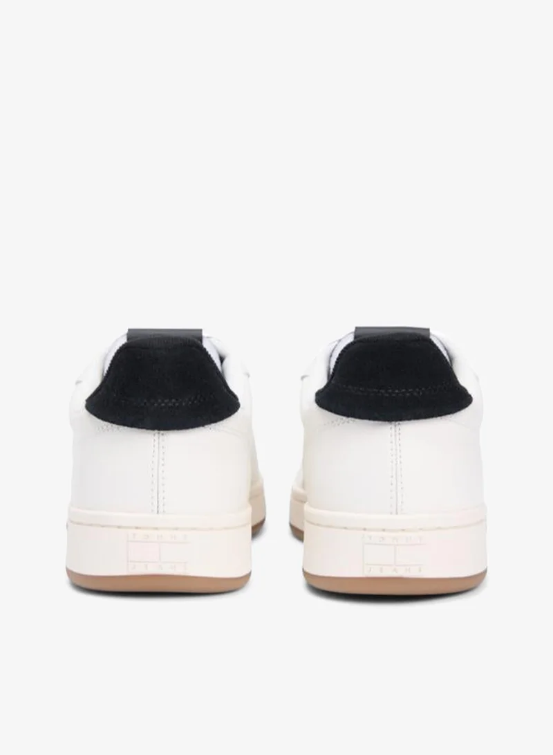 Tommy Jeans Ivory/Black Archive Court Leather Embossed Sneakers for Men | Best Price UAE
