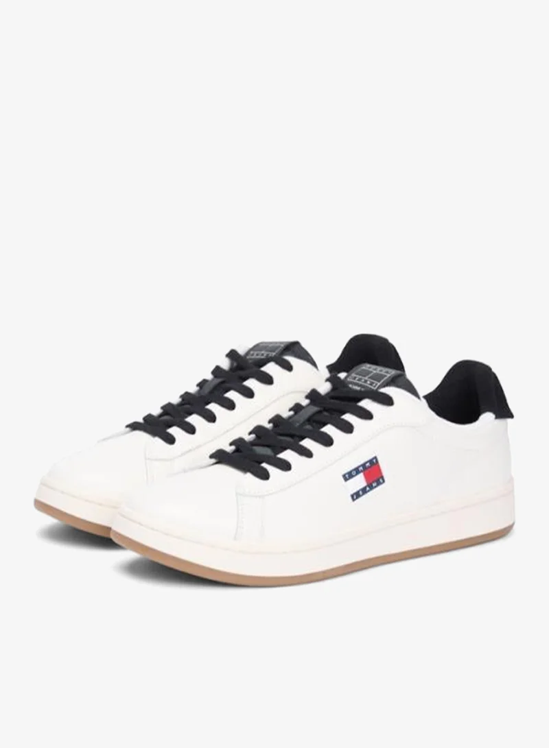 Tommy Jeans Ivory/Black Archive Court Leather Embossed Sneakers for Men | Best Price UAE