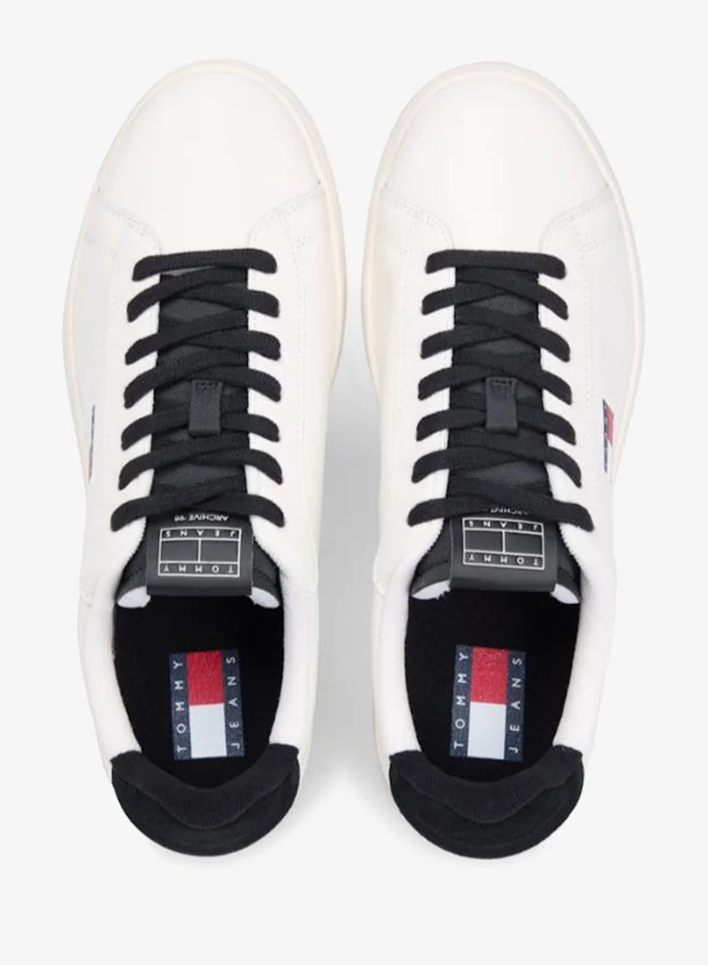 Tommy Jeans Ivory/Black Archive Court Leather Embossed Sneakers for Men | Best Price UAE