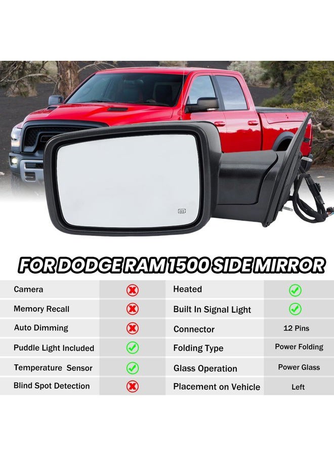 MOFOAP Driver Side Mirror Compatible with 2013-2018 Dodge Ram 1500 2500 3500 Mirrors with Heated Puddle Lamp Temperature Sensor Tuning LED Signal Power Fold (Textured Black) - Image 3