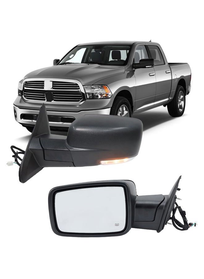 MOFOAP Driver Side Mirror Compatible with 2013-2018 Dodge Ram 1500 2500 3500 Mirrors with Heated Puddle Lamp Temperature Sensor Tuning LED Signal Power Fold (Textured Black) - Image 1