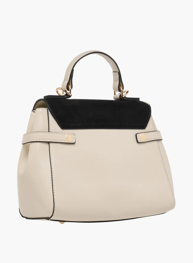ELLE Colourblock Satchel Bag with Detachable Strap and Button Closure