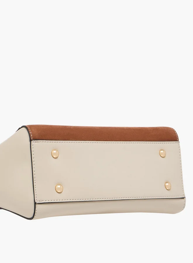 ELLE Colourblock Satchel Bag with Detachable Strap and Button Closure