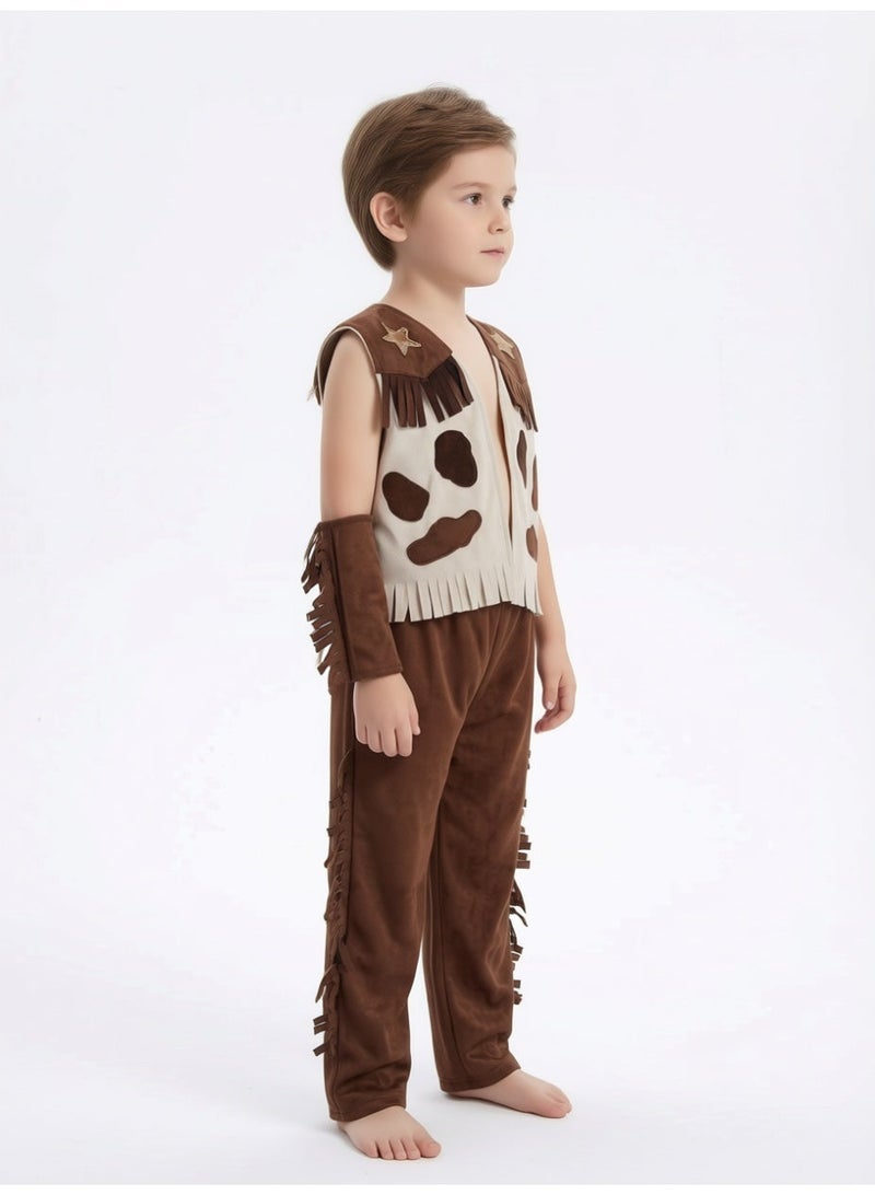 Cowboy Costume for Kids, Wild West Sheriff Outfit with Fringed Vest and Pants - Brown. - Image 2