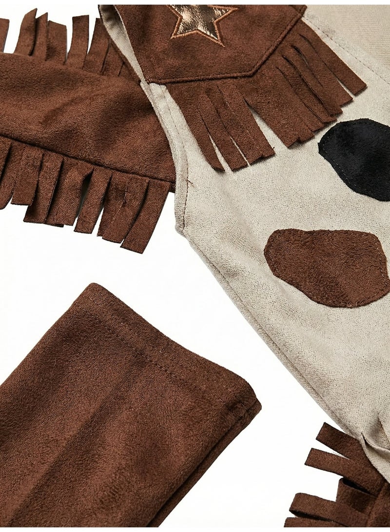 Cowboy Costume for Kids, Wild West Sheriff Outfit with Fringed Vest and Pants - Brown. - Image 4