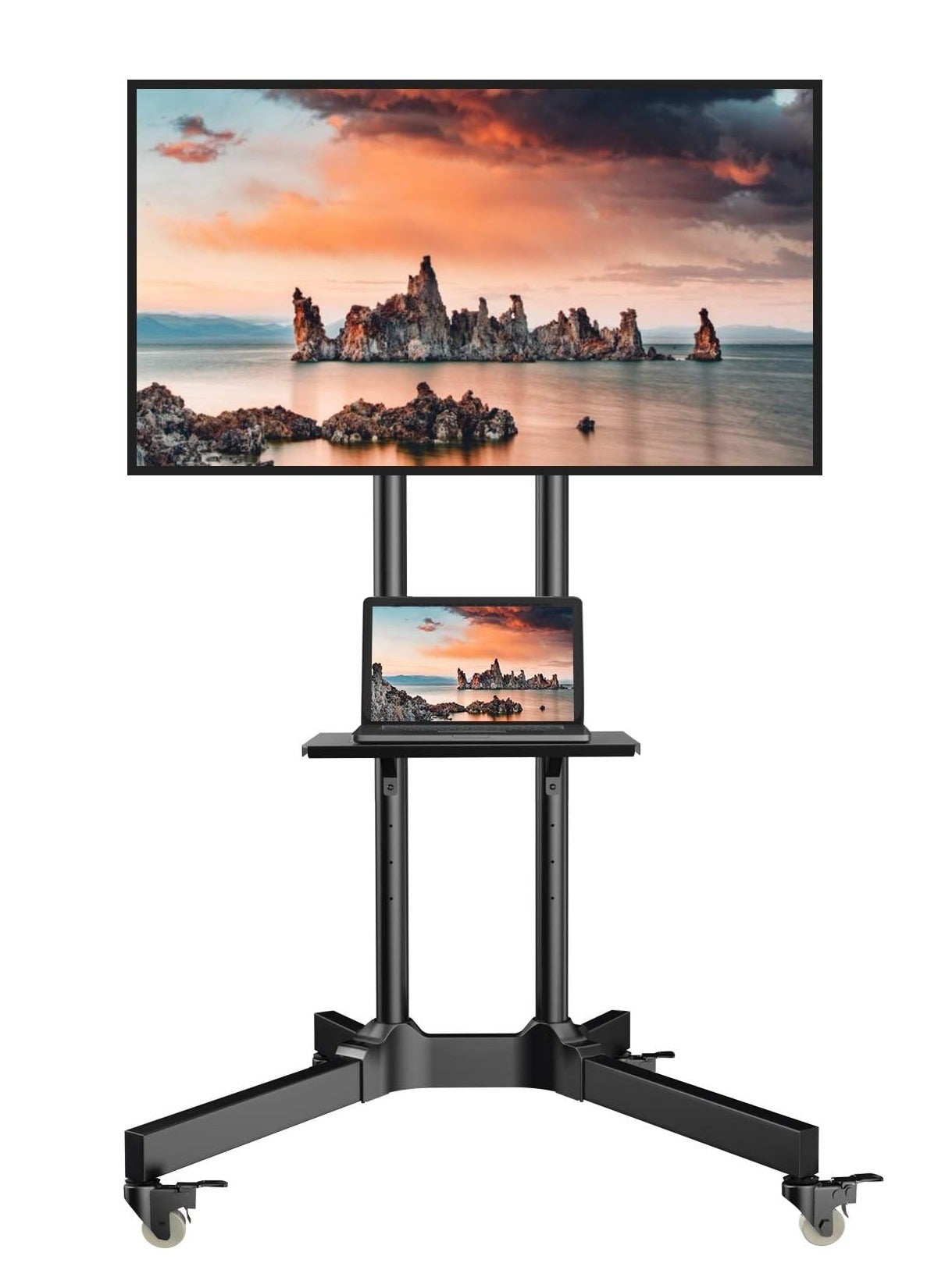 Movable TV Cart for 32–65 Inch LCD/LED/Plasma TVs Height Adjustable Rolling Stand with Tray Max VESA 600x400mm Holds up to 132 lbs