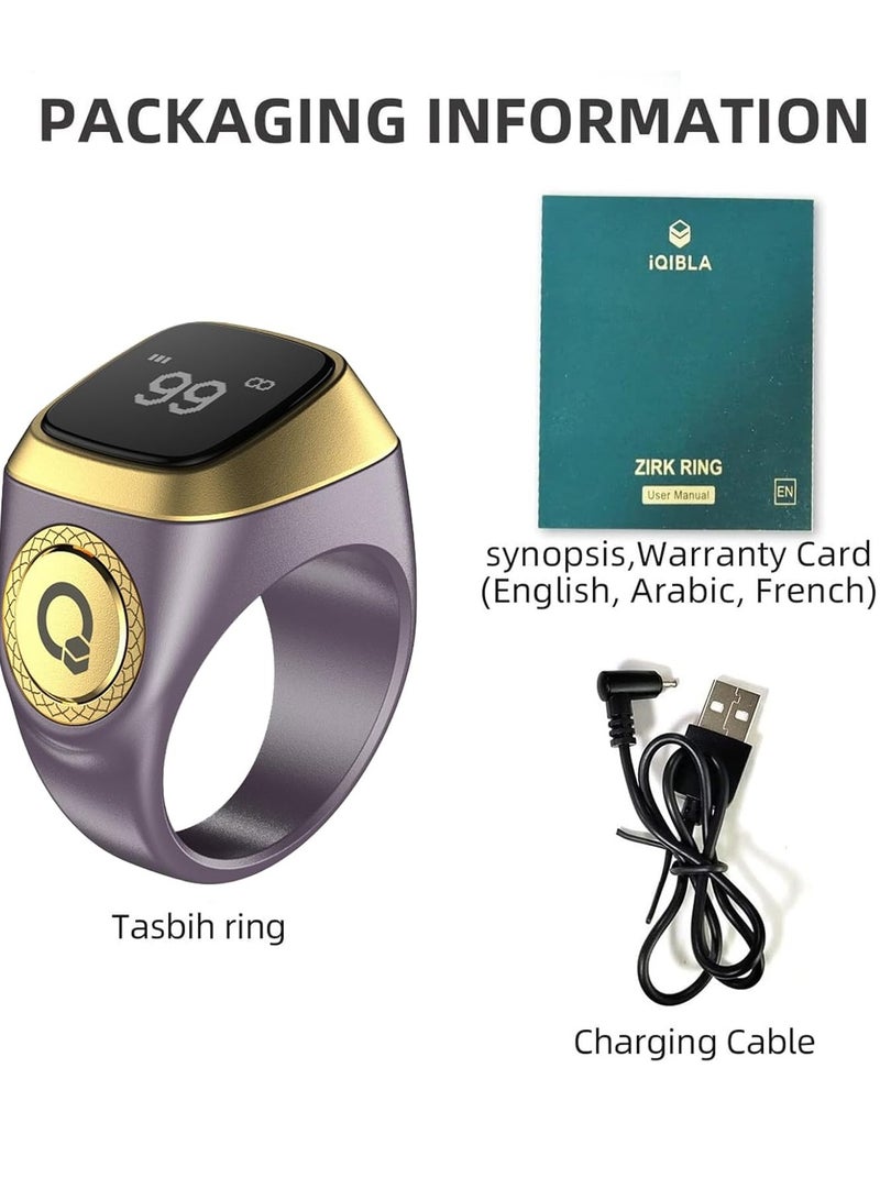 iQIBLA Original Smart Tasbih Zikr Ring 20MM Tally Tasbeeh Counter,Purple - Image 2