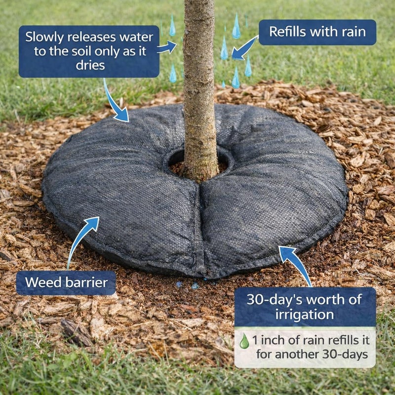 SteadySpringÂ® 24" Smart 30+Day Tree Watering Mat - AUTO Refills with RAIN and Slow Releases As Plant Needs - for Root Balls 11" - 15" Dia Slow Release Technology Prevents Over and Under Watering (1) - Image 2