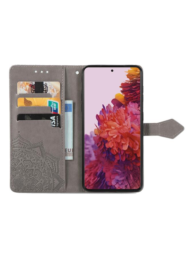 اس-توب جراب لهاتف Samsung Galaxy S21 Ultra 5G، جراب جلدي أفقي منقوش عليه زهرة ماندالا مع حامل وثلاث فتحات للبطاقات ومحفظة وحبل - Image 3