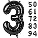 IWERP 3 Balloon Black Number Balloon 40 Inch 3rd Three Year Old Birthday Deco Black Party Supplies for Party Decorations Number 3 Balloon - Image 2