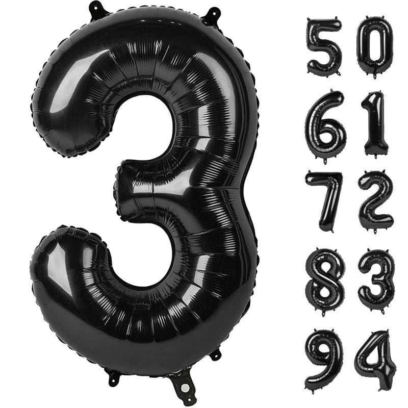 IWERP 3 Balloon Black Number Balloon 40 Inch 3rd Three Year Old Birthday Deco Black Party Supplies for Party Decorations Number 3 Balloon - Image 3