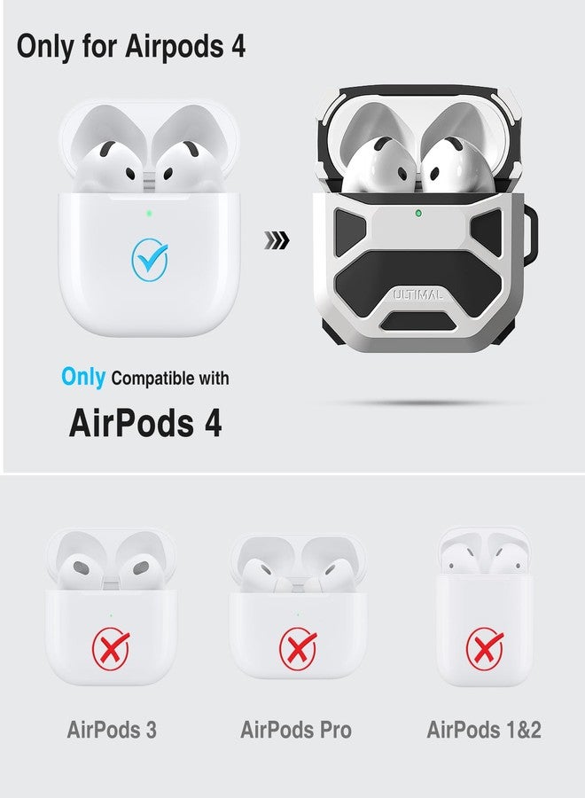 ULTIMAL Compatible with AirPods 4 Case, Rugged TPU Double-Layer Cover, Powerful Shockproof Full Protection with Lanyard, Reinforced Magnetic Lid Lock for AirPods 4th Generation case(Black+White) - Image 2