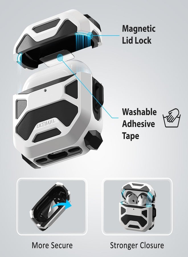 ULTIMAL Compatible with AirPods 4 Case, Rugged TPU Double-Layer Cover, Powerful Shockproof Full Protection with Lanyard, Reinforced Magnetic Lid Lock for AirPods 4th Generation case(Black+White) - Image 3
