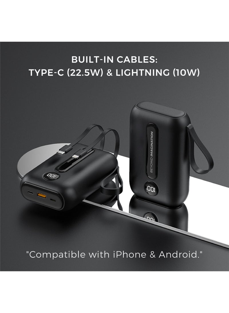 تراندز بنك طاقة (باور بانك) تراندس بسعة 20000 مللي أمبير في الساعة، شحن سريع بقدرة 22.5 واط مع كابلات مدمجة (USB-C و Lightning)، شاشة عرض رقمية LED وحماية متعددة - متوافق مع أجهزة آيفون وأندرويد، موديل PB3673 - Image 4