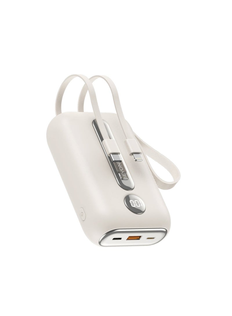 تراندز بنك طاقة (باور بانك) تراندس بسعة 20000 مللي أمبير في الساعة، شحن سريع بقدرة 22.5 واط مع كابلات مدمجة (USB-C و Lightning)، شاشة عرض رقمية LED وحماية متعددة - متوافق مع أجهزة آيفون وأندرويد، موديل PB3673 - Image 1