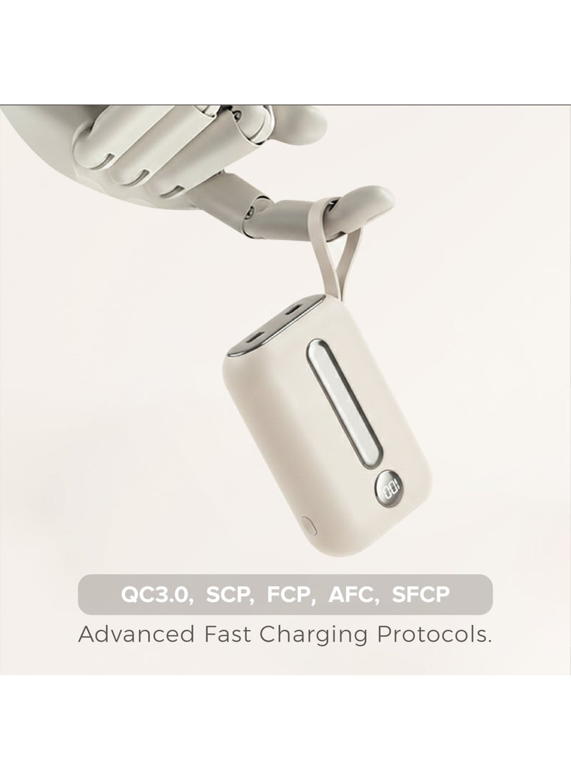 Trands 20000mAh 22.5W Fast Charging Power Bank with Built-in USB-C and Lightning Cables, LED Digital Display & Multi-Protocol Support (QC 3.0/SCP/PD) - Portable Charger for iPhone & Android, PB3673 - Beige - Image 3