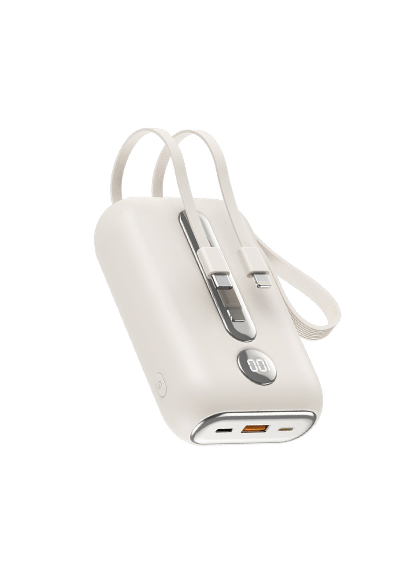 Trands 20000mAh 22.5W Fast Charging Power Bank with Built-in USB-C and Lightning Cables, LED Digital Display & Multi-Protocol Support (QC 3.0/SCP/PD) - Portable Charger for iPhone & Android, PB3673 - Beige