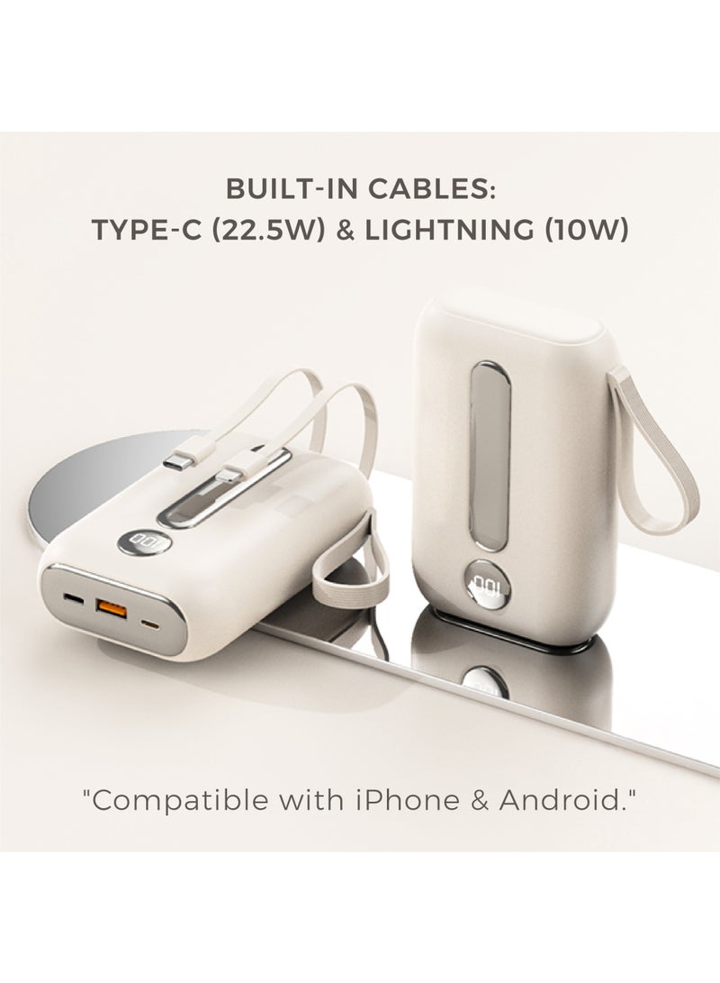 Trands 20000mAh 22.5W Fast Charging Power Bank with Built-in USB-C and Lightning Cables, LED Digital Display & Multi-Protocol Support (QC 3.0/SCP/PD) - Portable Charger for iPhone & Android, PB3673 - Beige - Image 4