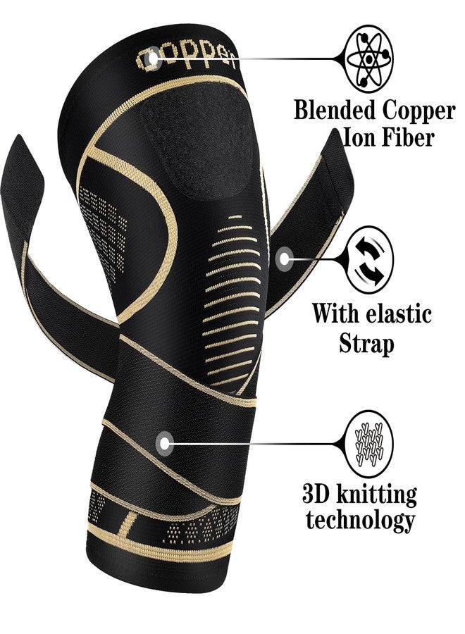 MEIDDANO Copper Knee Braces with Strap for Knee Pain Women and Men(2 Pack), Knee Compression Sleeve for Arthritis, ACL, Meniscus Tear, Joint Pain Relief, Knee Support for Working, Running, Weightlifting(M) - Image 2
